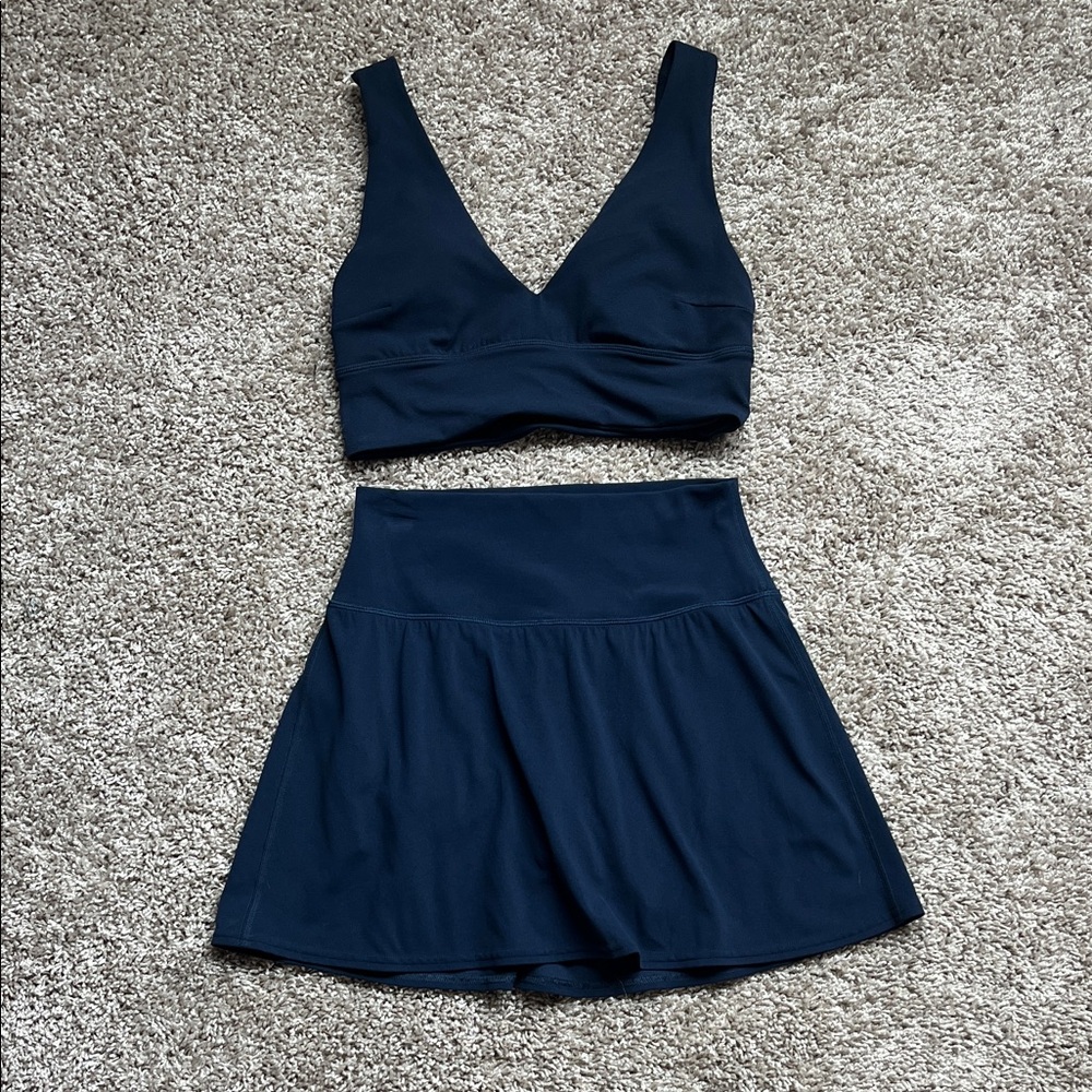 lululemon navy V-neck Sports Bra and High-Waist Skort Set